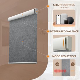 MUSCLEAREA Motorized Blinds with Remote Smart Blinds for Window Blackout Roller Shades Cordless Automatic Shades Electric Blinds Compatible with Alexa & Google Assistant, Gray, 32" W x 72" H