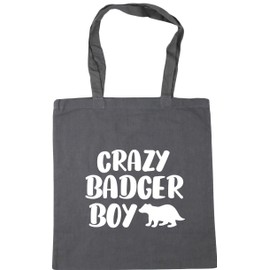 Hippowarehouse Crazy badger boy Tote Shopping Gym Beach Bag 42cm x38cm, 10 litres