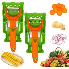 Yeanifeana Pelador De Verduras De Acero Inoxidable 3 En 1, Cuchilla Doble Multifuncional, Patatas, Naranjas, Tiras de Limón, Exprimidor de Limón y Espiral de Patata (2 Set)