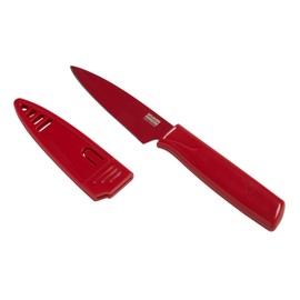 Kuhn Rikon COLORI® Paring Knife – 4 Inch Japanese Stainless Steel, Nonstick Blade, Ergonomic Handle & Sheath, Red