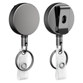 Pawfly 2 Pack Heavy Duty Metal Retractable Badge Reel for Badge Holder Retractable Keychain All Metal Casing with Stainless Steel Spring Coil 27.5 Inch Nylon Rope Belt Clip and Key Ring