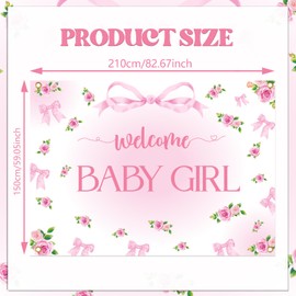 Welcome Baby Girl Backdrop - Pink Bow Baby Shower Party Decorations, Elegant Pink Floral Decorations with Ribbon Bows, Girl Baby Shower Photography Background (7x5ft)
