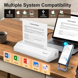 Bagana Portable Printer Wireless for Travel, Thermal Bluetooth Inkless Mobile Printer Support 8.5 X 11in US Letter & A4 Thermal Paper for Office Car Home School