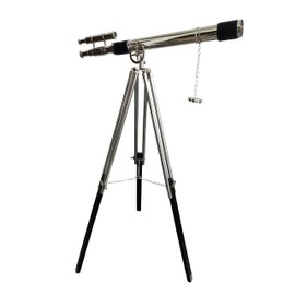 Vintage Royal Nickel Finish Telescope Floor Standing Wooden/Brass Black Tripod Stand Marine Chrome Doubel Barrel Handmade Marine Telescope Home Decor