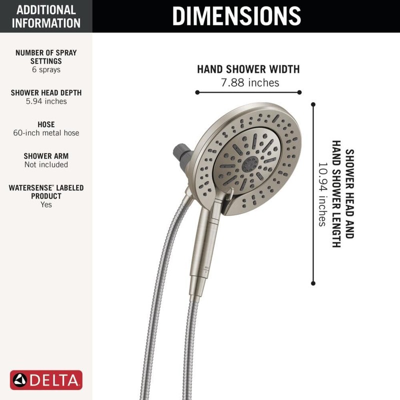 Delta 6-Setting In2ition 2-in-1 Dual Shower Head with Handheld High