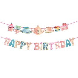 Anor WishLife Tea Happy Birthday Banner,Mad Hatter Birthday Banner,Tea Party Supplies,Tea Birthday Decorations for Girls,Boys,Kids,Home,Classroom,School,Office,Baby Shower,1st Birthday