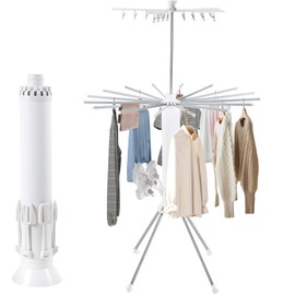 FAHKNS Four-Legged Clothes Drying Rack,Foldable Portable Laundry Drying Rack with Shoe Rack,Collapsible Space Saving Household Indoor & Outdoor Holder,3 Tier