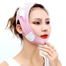 Chimoto Small Face Belt, Sauna Mask, Face Belt, Slimming, Chin Supporter, Double Chin, Anti-Sagging, Facial Care, Lift Up Mask, Double Belt, Lifting, Beauty Device, Unisex, Highly Elasticity, Breathable (Pink)