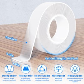 Double Sided Heavy Duty Extra Strong Adhesive Tape - Removable Mounting Tape, Indoor/Outdoor General Purpose Nano Tape for Securing Picture Frames, Carpets - Reusable & Without Leaving Adhesive Marks