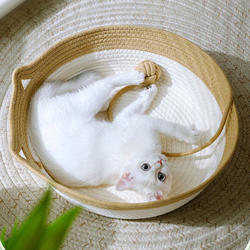 Handwoven Cotton Rope Cat Bed Multifunctional Exquisite Comfortable Cat House