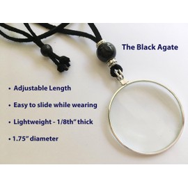 Magnifying Glass Necklace. Healing Crystal. Adjustable Length, Real suede. Fashionable Alternative To Reading Glasses. Black Agate La Loupe by Wendra