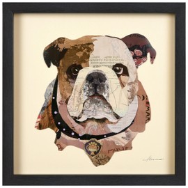 Empire Art Direct Dimensional Collage Framed Graphic Paper Under Glass Wall Art by Alex Zeng Ready to Hang, 17" x 17", English Bulldog Pup