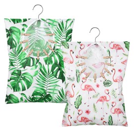 Woanger 2 Pcs Clothespin Bag with Hanging Hook 15 x 11 Inch Summer Laundry Clothes Pin Holder Waterproof Clothes Pin Hanging Bag Clothespin Storage Organizer with Large Opening (Elegant Style)