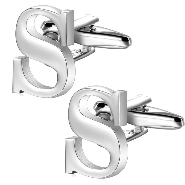 A-Z Initial Cufflink for Men, Classic 18k Gold Silver Black