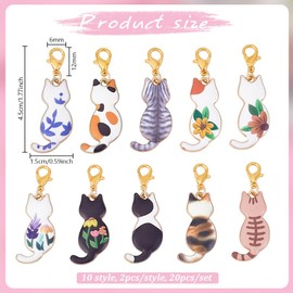 HOBBIESAY 20Pcs 10 Styles Clip on Cat Charm 45mm Kitty Dangle Charms with Lobster Clasp Pet Cat Craft Charm Cute Animal Pendant for Jewelry Making