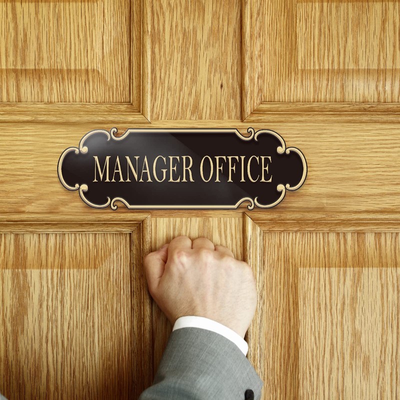 9x3 Inch Manager Office Sign Black Gold - Self-stick Doorplate