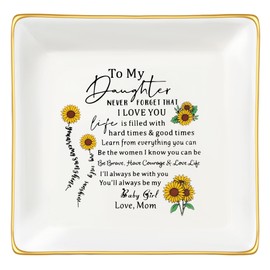 JoycuFF Daughter Birthday Gifts from Mom You are My Sunshine Christmas Mothers Day Gifts for Daughter Ceramic Ring Dish Jewelry for Her
