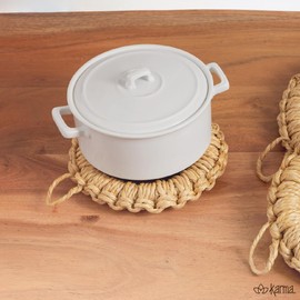 Karma, Trivets Round Jute Woven Set of 3, Handwoven Trivet Mat for Duch Oven, Hot Pots, Pans, Teapot and Tabletop, Blonde