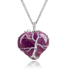 Handcrafted Crystal Pendant; Spiritual Healing Crystal Necklace Pendant; Chakra Necklace for Women & Men; Crystal Jewellery Protection Necklace by Karma Pledge (Amethyst Necklace Pendant Heart)