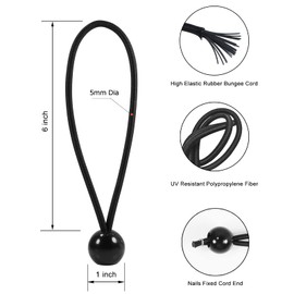 Joneaz Ball Bungee 4 Inch Black Tie Down Cord 1 Inch Ball, 50-Piece, UV Resistant…