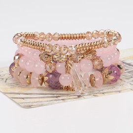 Bohemia Bracelets for Women Girls Vintage Stackable Beads Bracelets Charm Stretch Beach Jewelry, Crystal, no gemstone