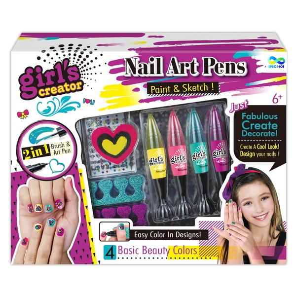 JOYSAE Nail Art Pens, Paint and Sketch Set, Emoji Pedicure and Manicure Kit - Girls from 6 - 10
