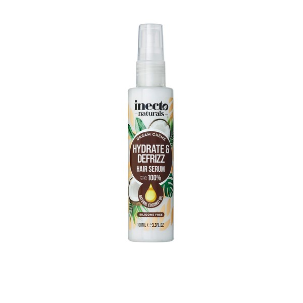 Inecto Naturals Hydrate & Defrizz Coconut Dream Crème Hair Serum 100ml, Anti Frizz, Preservers Moisture for Visibly Smooth Hydrated, 100% Natural Oils, Dry and Damaged