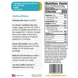 Molibake Chocolate Muffin Mix - Pack of 1 – Premium Chocolate Muffins Baking Mix with Cocoa Powder and Real Chocolate Chips for Home Oven and Muffin Maker – 14 oz – Easy-to-Use Mix for Fluffy, Bakery-Style Homemade Muffins