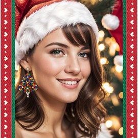 Flyonce Christmas Earrings for Women, Multicolor Rhinestone Crystal Christmas Tree Earrings Dangle, Big Christmas Earrings