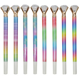 Maydahui 12 Pcs Rainbow Diamond Gel Pens Pretty Stylish Jewel Pens Gradient Color Gem Rollerball Pens Rhinestones Writing Pens Black Ink For Girls Women Students Teachers Party Favors