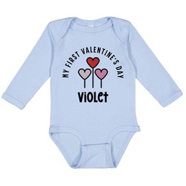 TATY Kids My First Valentine's Day Violet Long Sleeve Baby Infant One Piece Bodysuit 12 Months Light Blue