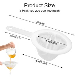 4pcs Plastic Fine Mesh Strainer, Kitchen Household Sieves Strainers, 100/200/300/400 Mesh Strainer Food Filter for Juice Coffee Flour Milk Tea