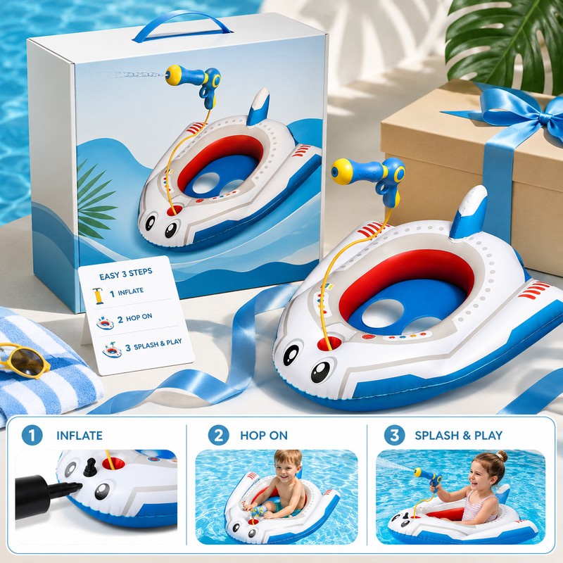 Kids’ Ride-On Pool Float with Water Gun – Inflatable Water