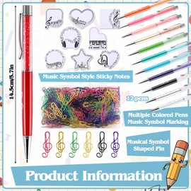 Music Themed Stationery Include 12 Pcs Music Pens Stylus Musical Note Pens 8 Pads Music Funny Sticky Notes 100 Pcs Music Paper Clips with 6 Colors Music Teacher Students Lover Gifts Supplies (Music)