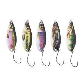 LT Easiyl 5 Pieces Fishing Lures Artificial Metal Sequin Fishing Spoons Metal Glitter Bait Trout Bait Single Hook Fishing Spoon for Charfish Bass Trout