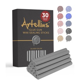 Artellius Premium Sealing Wax Sticks (Bulk 30 Pack) Wax Seal Glue Gun Sticks, Envelope Seal Wax for Stamp Seals - Perfect Wax Seal Sticks for Crafting, Invitations & Letters - Silver