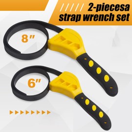 2 Pcs Rubber Strap Wrench, 500mm & 600mm Heavy Duty Rubber Pipe Wrench, Adjustable Oil Filter Strap Wrench, Multi-Purpose Rubber Wrench for Jar Opener, Plumbing, Shower Head, Water Filter, Oil Filter