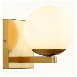 Popity home Gold Mid Centry Modern Wall Sconce, Globe Wall Sconce with Frosted Glass Lampshade, Brass Wall Light Fixture for Bedroom Living Room Bathroom Hallway Entryway