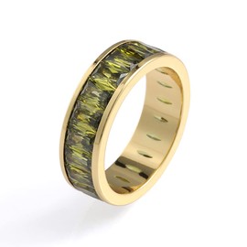 Eternity Rainbow Ring, Birthstone Ring, Baguette Ring, Wedding Ring, Thumb Ring with Emerald Cut Cubic Zirconia for Women and Men - 18K Gold Plated