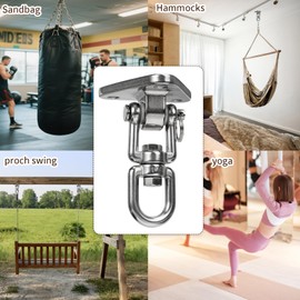 Stainless Steel Swing Hanger Heavy Duty 180°+360° Swivel Swing Hook Swing Hardware Kit for Yoga Swing Hammock Chair Porch Swing Sets Heavy Punching Bag 1500 LB Capacity