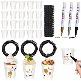 SMAODSGN 24 Pack 2oz White Shot Cups with Wristband & 3 Color Paint Pens Shot Glass Cups for Party DIY Writable Plastic Shot Glass for Tailgating Adults Festival Party Bachelorette Supplies