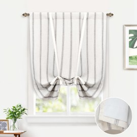 DriftAway - cortina oscurecedora de mezcla de lino para cocina, cortinas de lino con estampado vertical a rayas, para recámara, bolsillo ajustable para barra de globo, 31 x 47 pulgadas, color gris