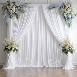 20ftx12ft Wrinkle Free White Backdrop Curtain, 4 Panels 12FT Height White Wedding Backdrop Drapes, Silky Polyester Back Drop Cloth for Birthday Photography Background Party Backdrop Draping