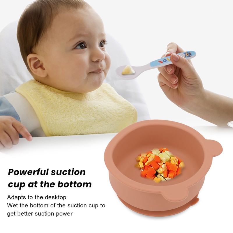 Silicone Baby Bowl Spoon Set with Bottom Suction Cup Ergonomic
