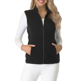Fuinloth Women's Fleece Vest, Polar Soft Sleeveless Classic Fit with Zip up Pockets Black Medium