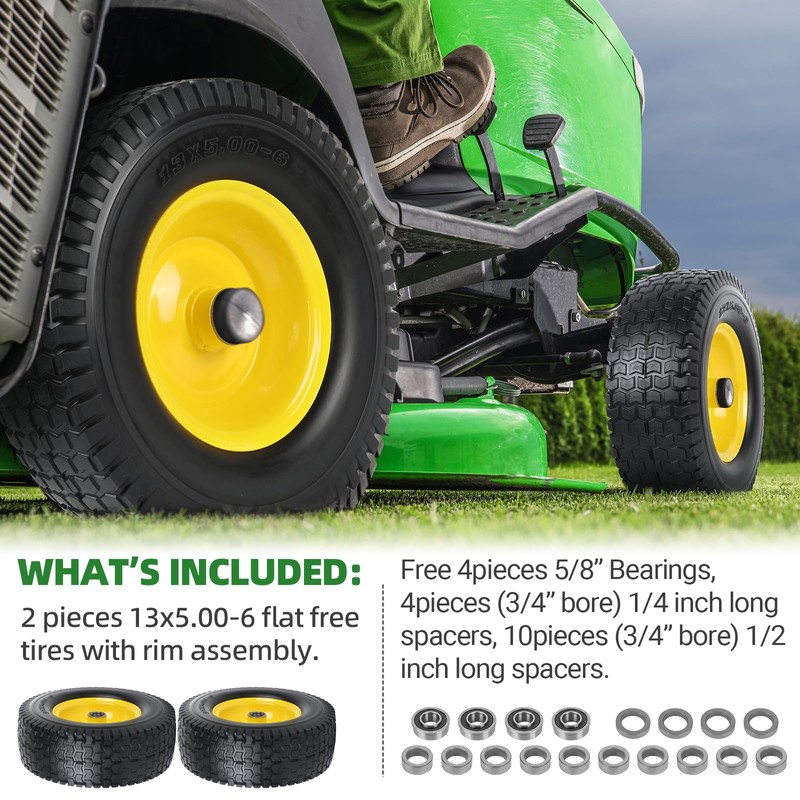 AR-PRO (2-Pack) 13x5.00-6 Flat Free Tire and Wheel Assembly, 3"