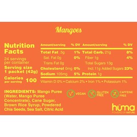 Huma Chia Energy Gel, Mangoes, 12 Gels - Premier Sports Nutrition for Endurance Exercise