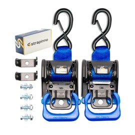 Strapinno 2PCS Retractable Ratchet Straps (1 7/8 in x 4 ft) Heavy Duty Transom Tie Downs for Boat, PWC Trailer - Extra Mounting Brackets & Bolt Set,Safety Latch S-Hook,Break Strength 2,600LBS/1,180KG