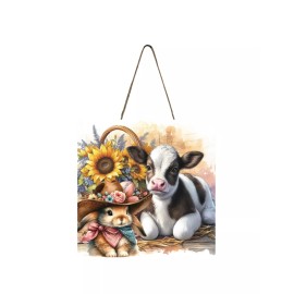 Handmade Western Bunny and Cow Easter Handmade Wood Mini Small Sign