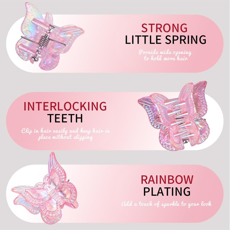 Mini Butterfly Hair Clips, 32Pcs Y2K Claw Clips Rainbow Plating